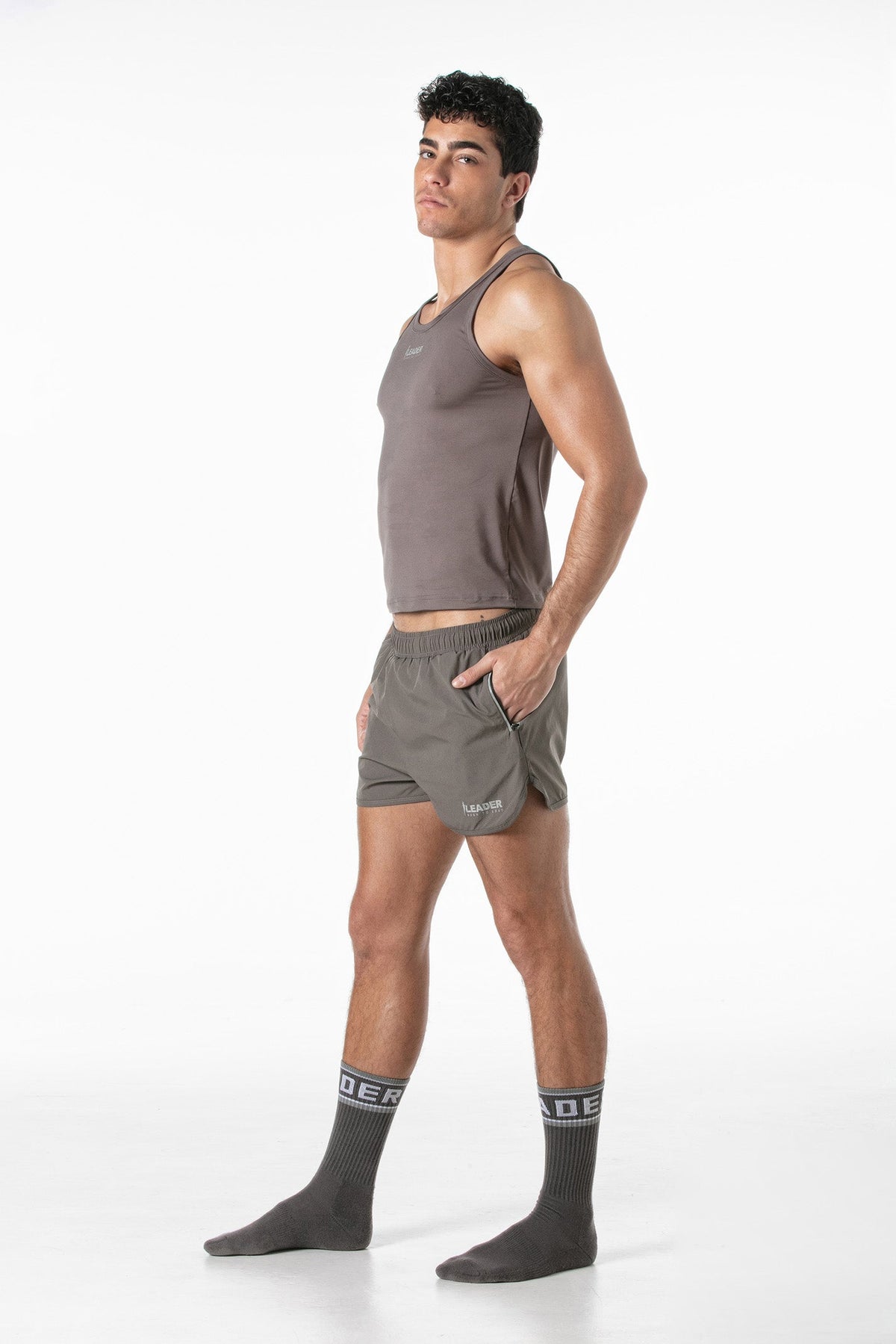 Sportliches Crop-Tanktop, Taupe-3