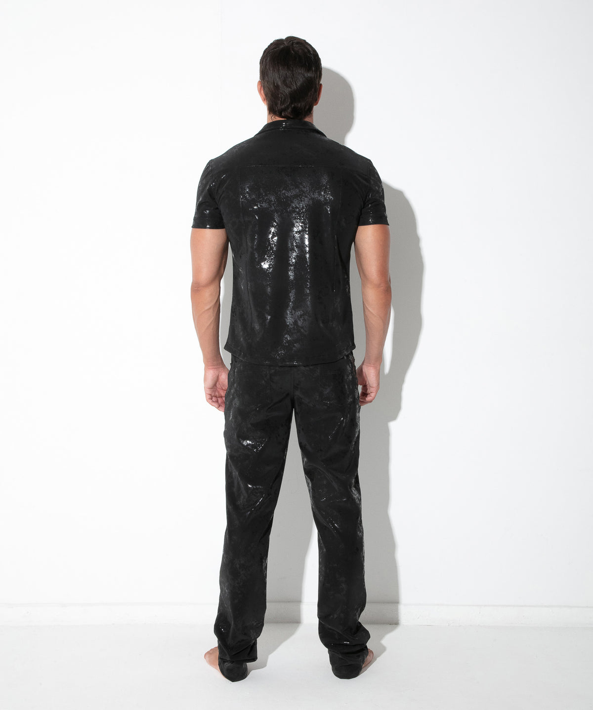 Kunstleder-Poloshirt im Vintage-Look 9839 – Schwarz