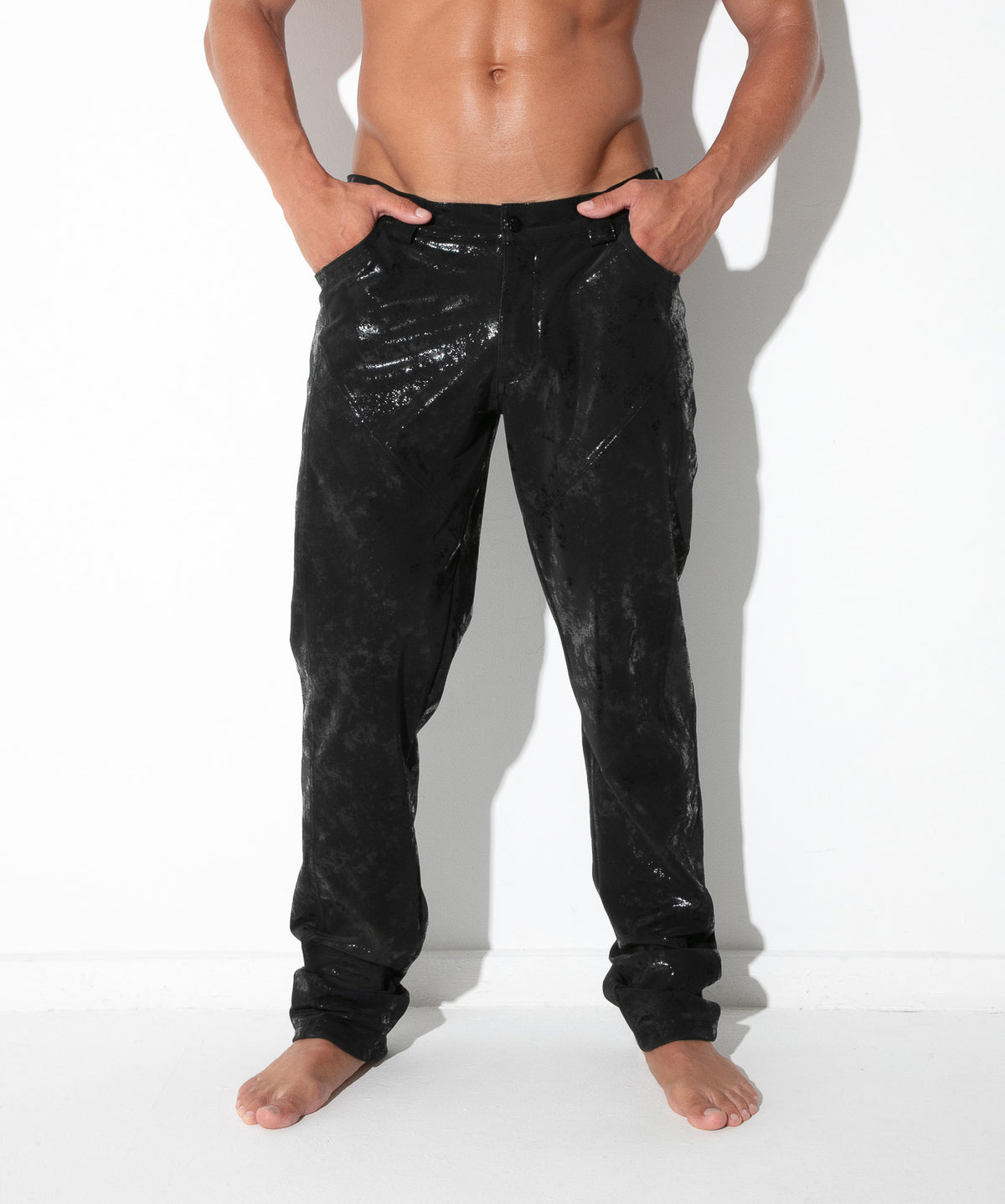 Kunstleder-Hose 5-Pocket im Vintage-Look 9841 -  Schwarz
