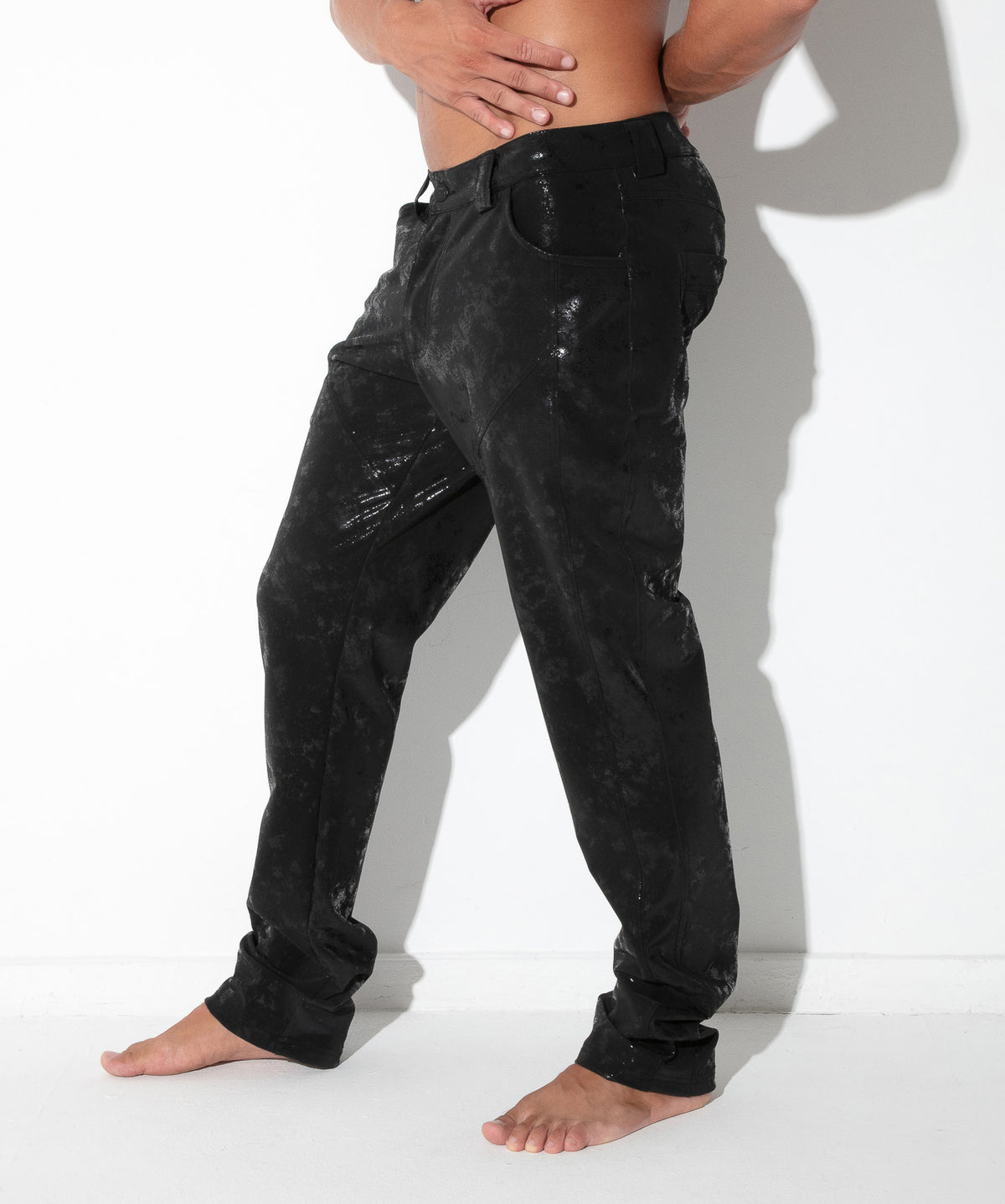 Kunstleder-Hose 5-Pocket im Vintage-Look 9841 -  Schwarz