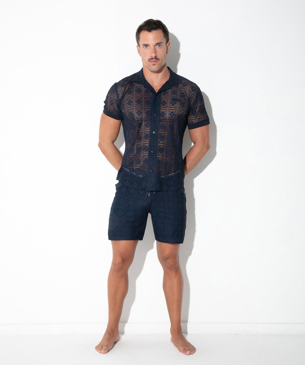 Spitzen-Poloshirt mit Grafikmuster 9847 – Navy