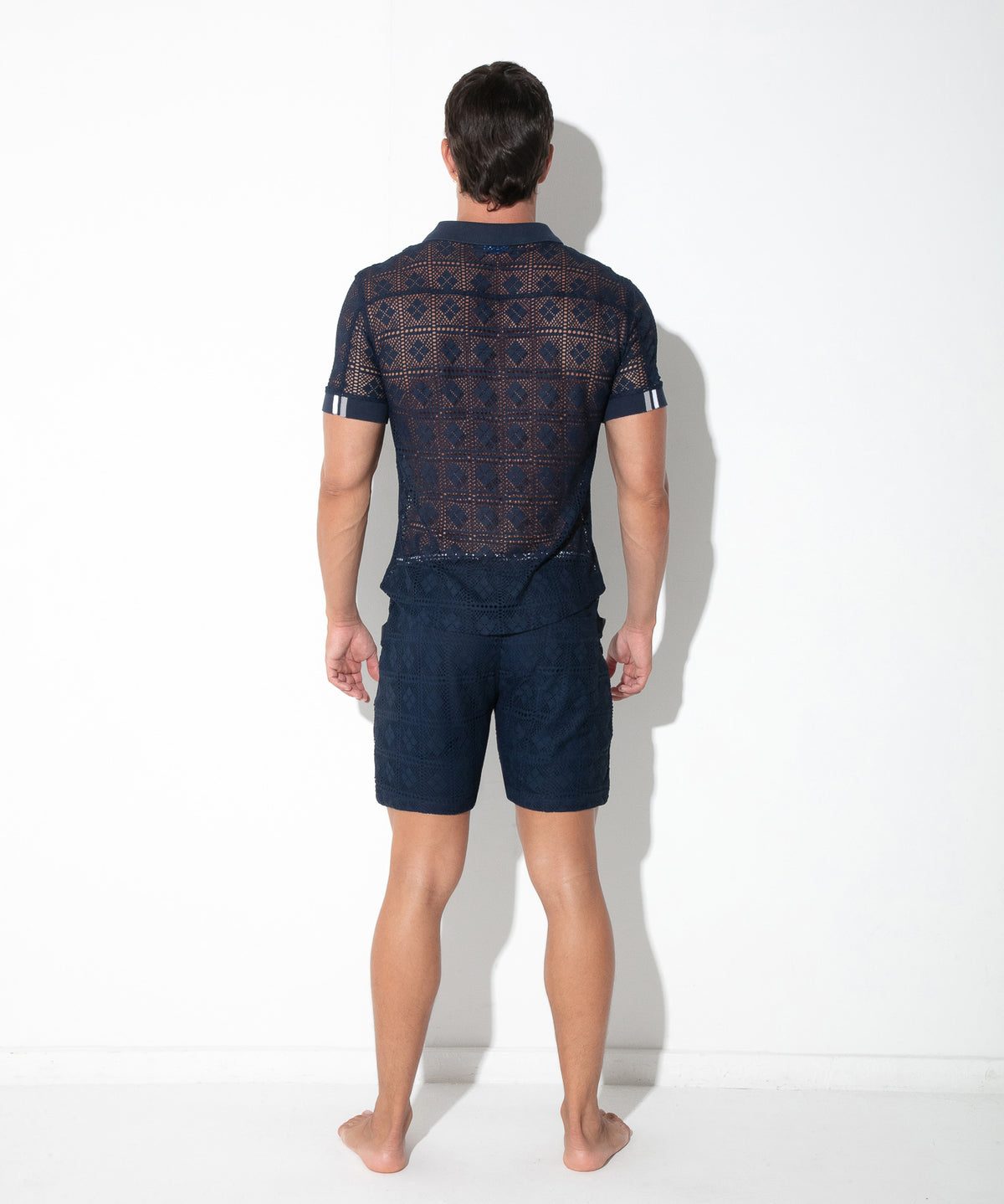 Spitzen-Poloshirt mit Grafikmuster 9847 – Navy