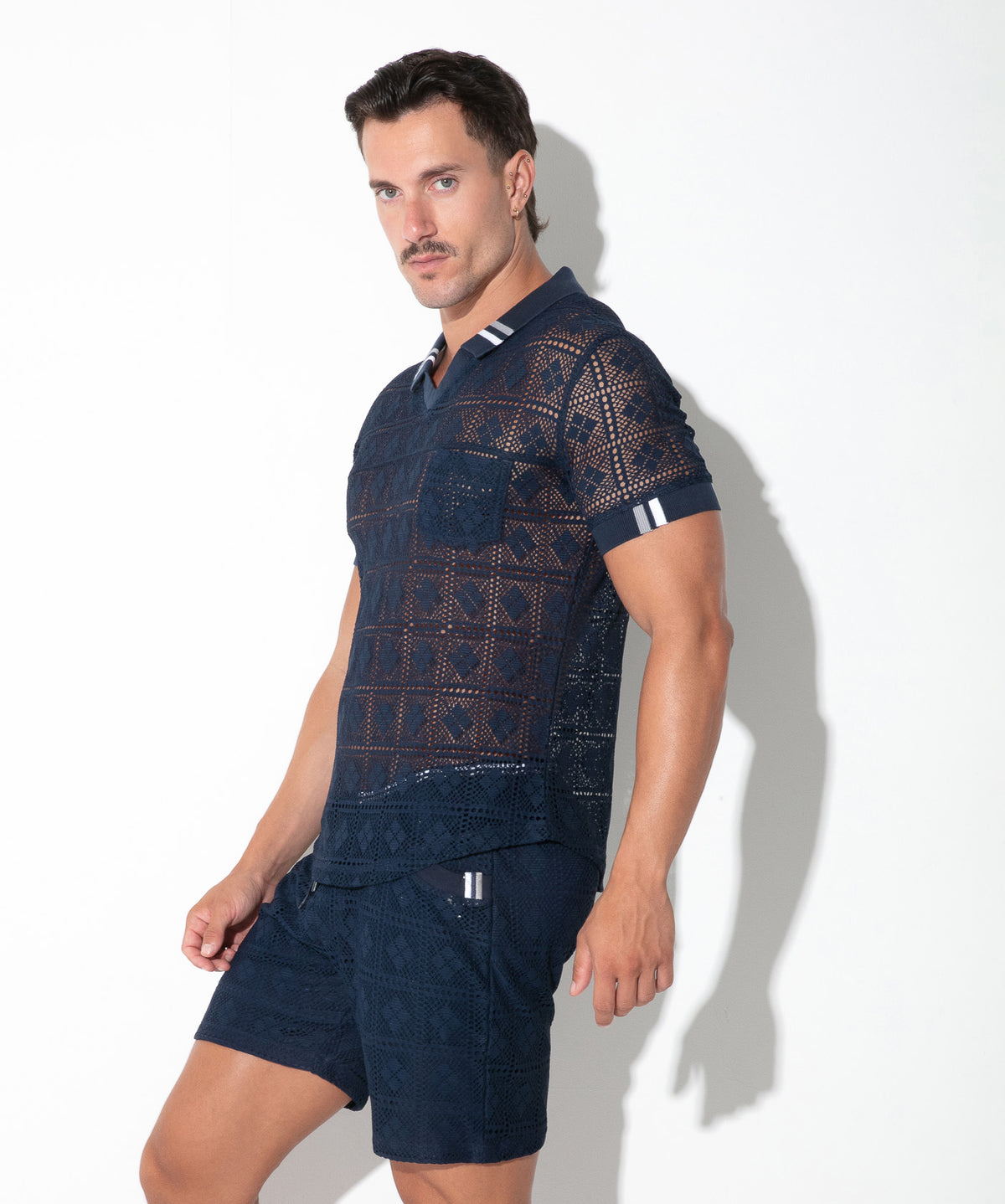 Spitzen-Poloshirt mit Grafikmuster 9847 – Navy