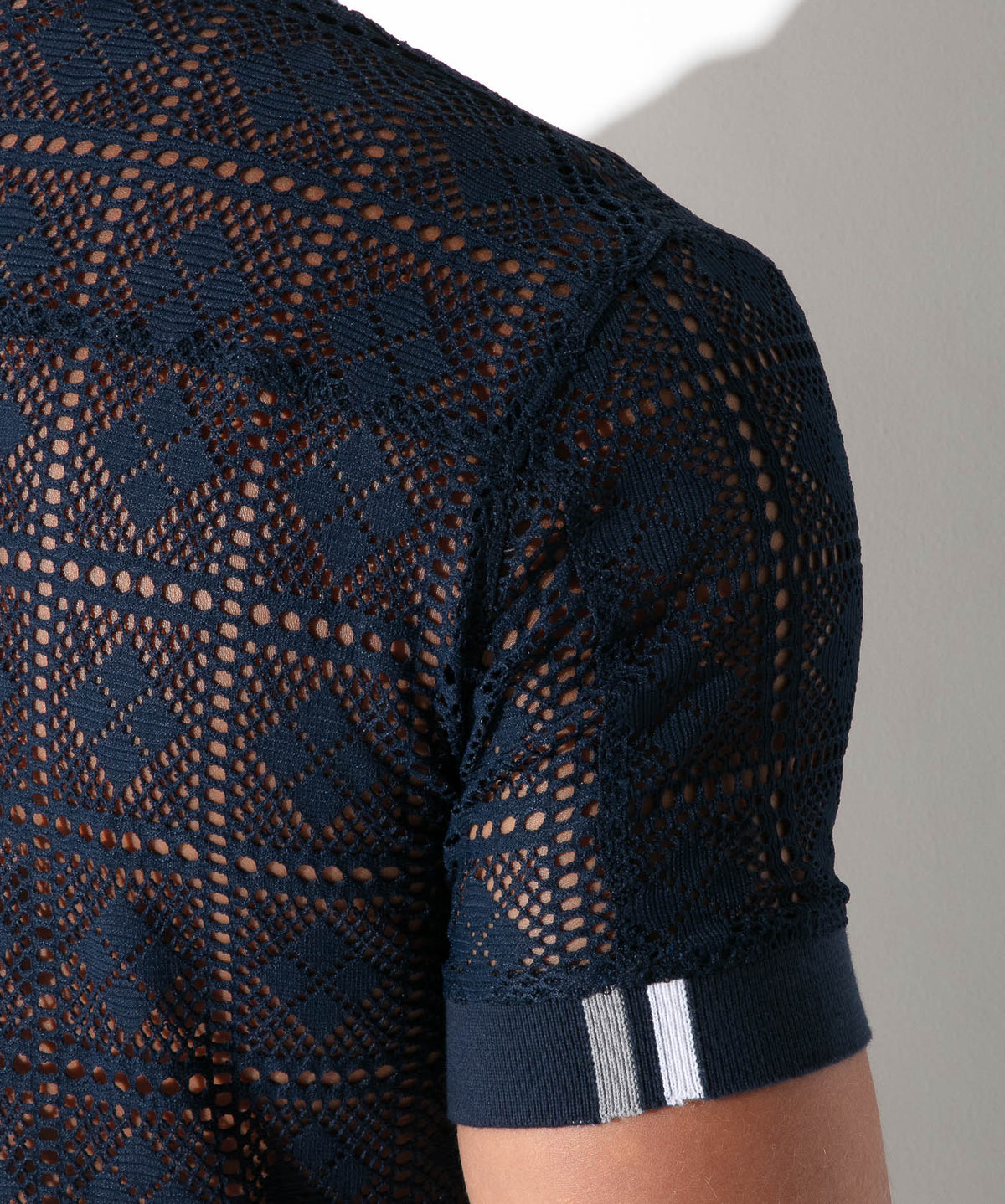 Spitzen-Poloshirt mit Grafikmuster 9847 – Navy