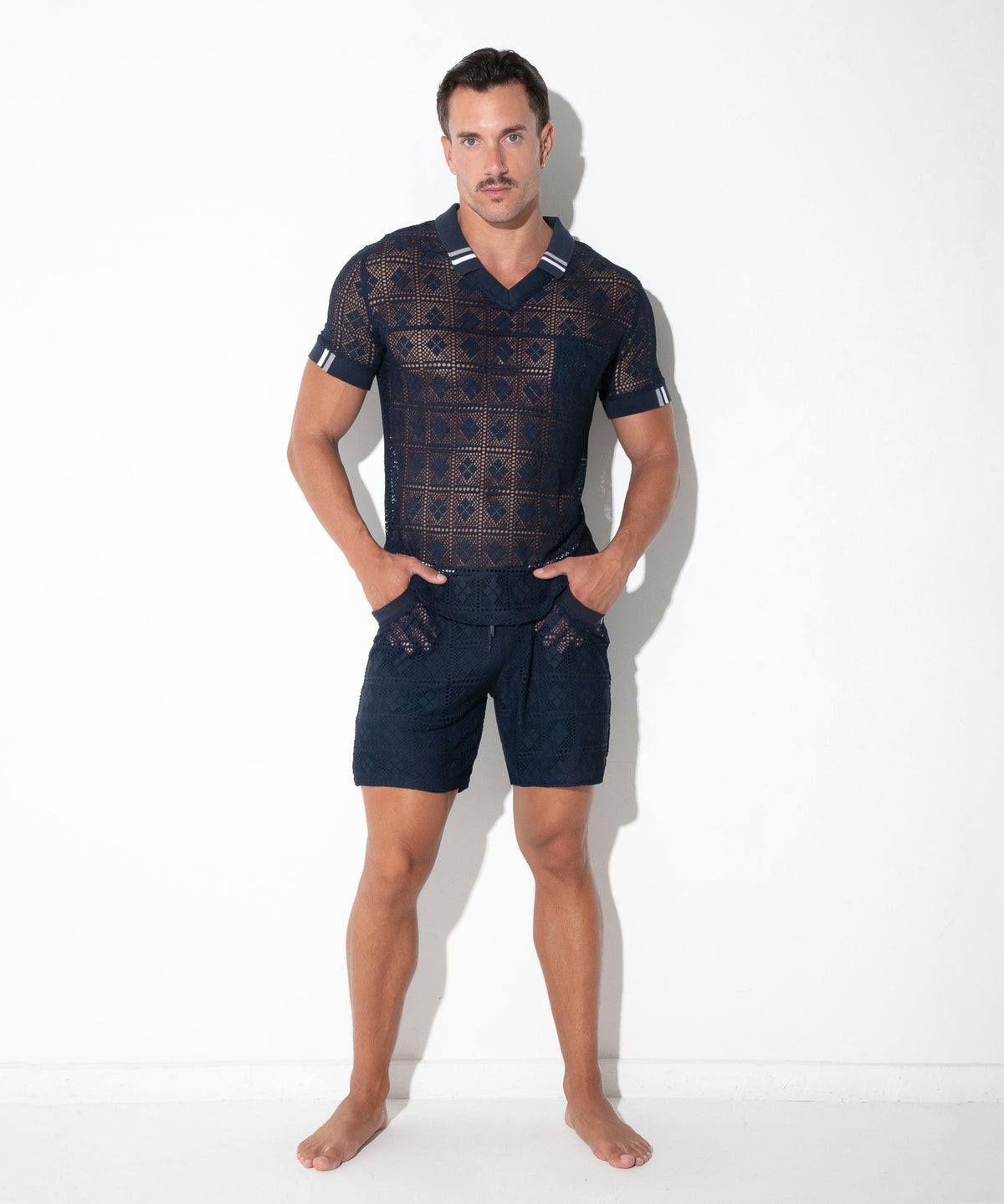 Spitzen-Poloshirt mit Grafikmuster 9847 – Navy