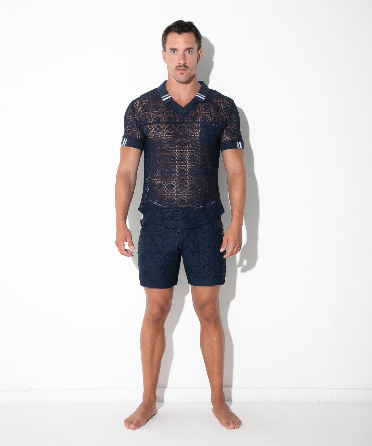 Spitzen-Poloshirt mit Grafikmuster 9847 – Navy