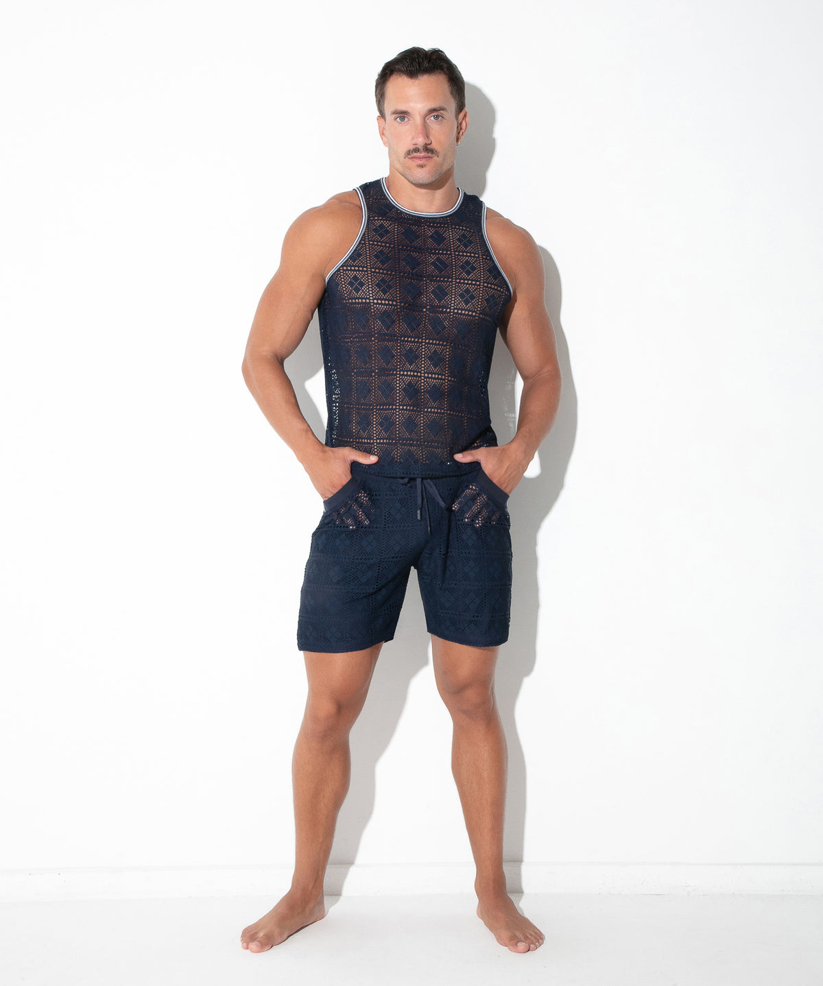 Spitzen-Tanktop mit Grafikmuster 9848 – Navy