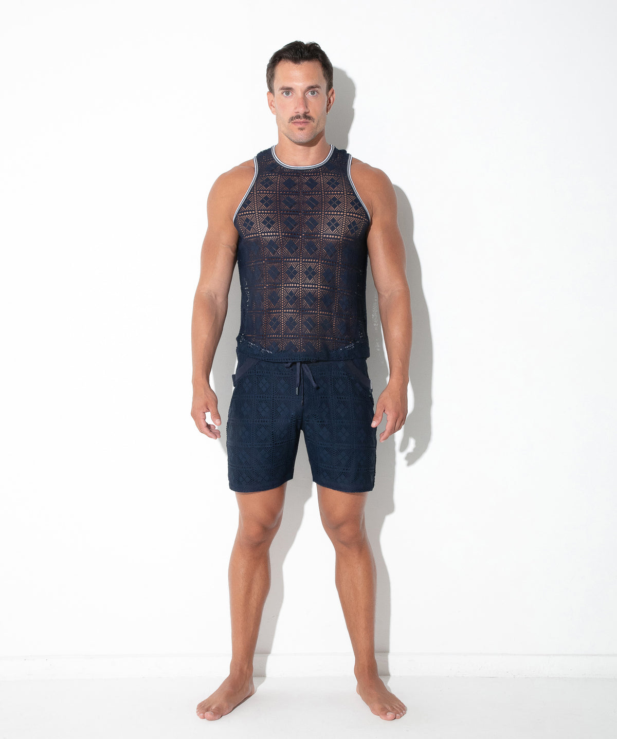 Spitzen-Tanktop mit Grafikmuster 9848 – Navy