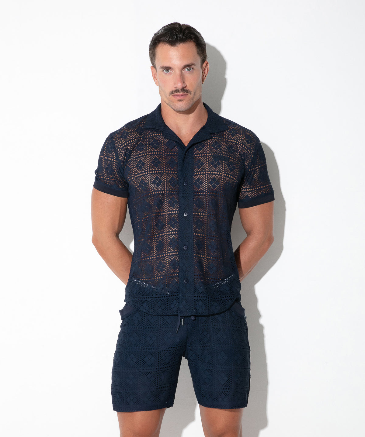 Spitzenhemd mit Grafikmuster 9849 – Navy