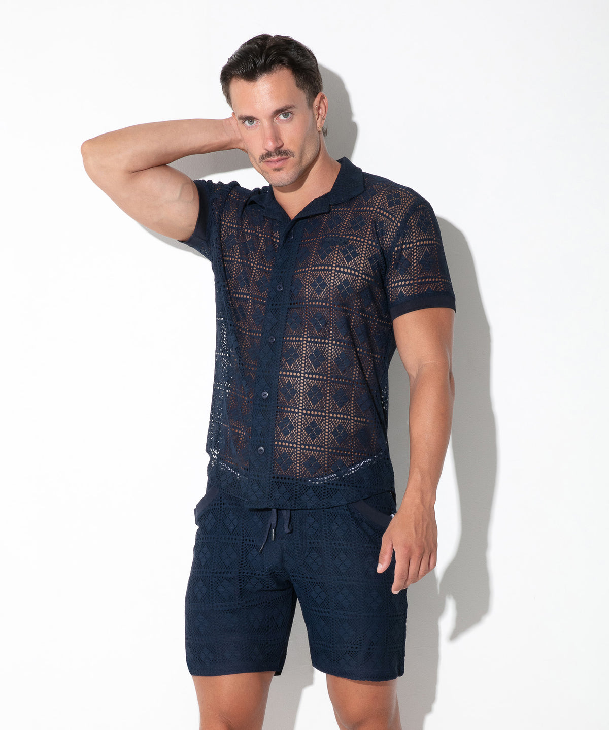 Spitzenhemd mit Grafikmuster 9849 – Navy