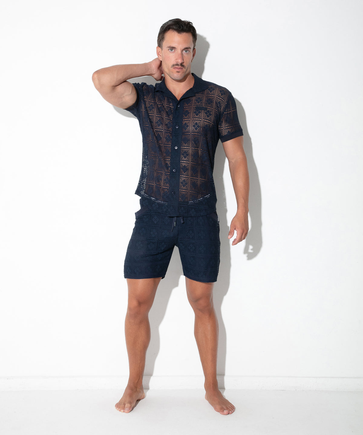 Spitzenhemd mit Grafikmuster 9849 – Navy