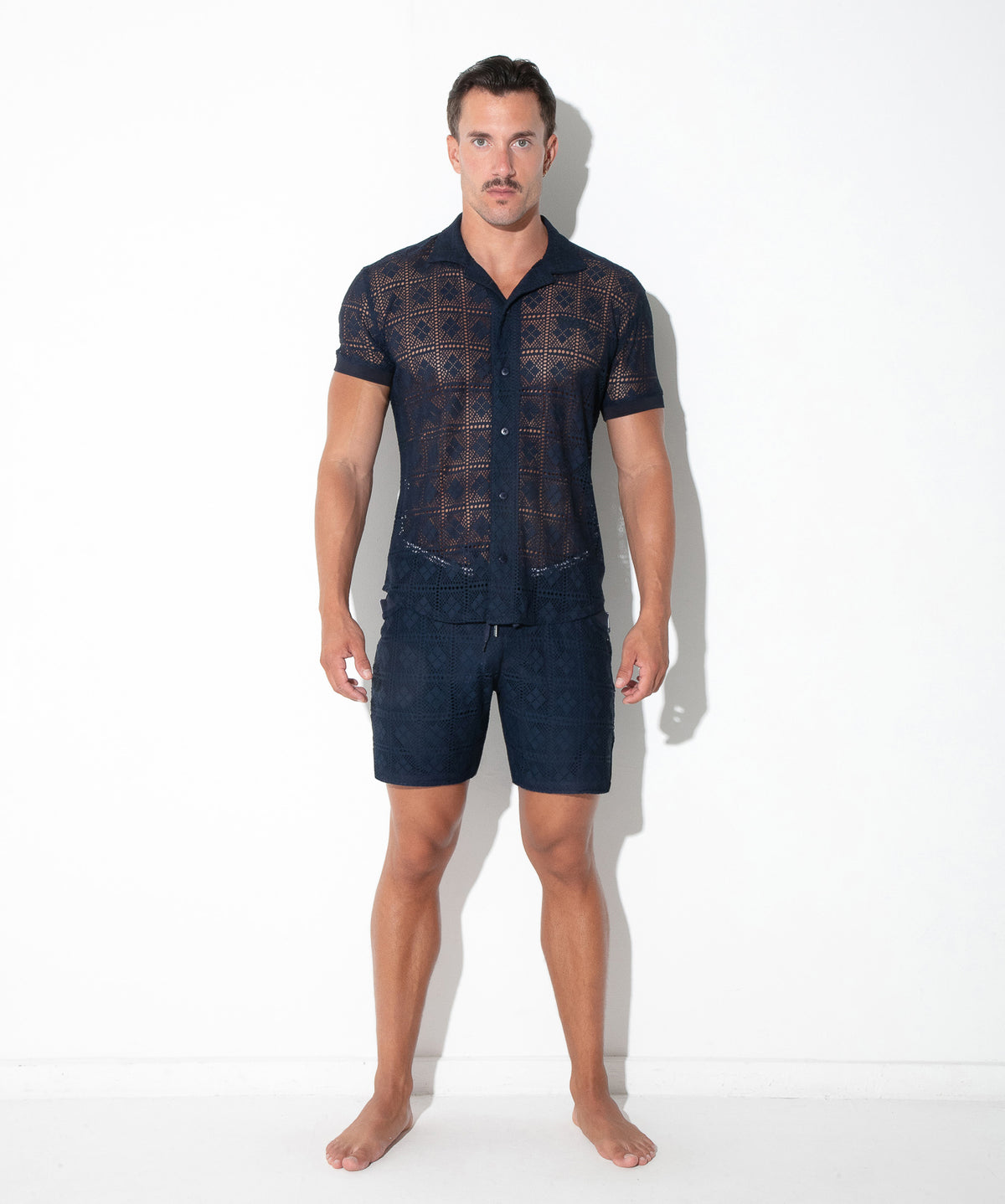 Spitzenhemd mit Grafikmuster 9849 – Navy