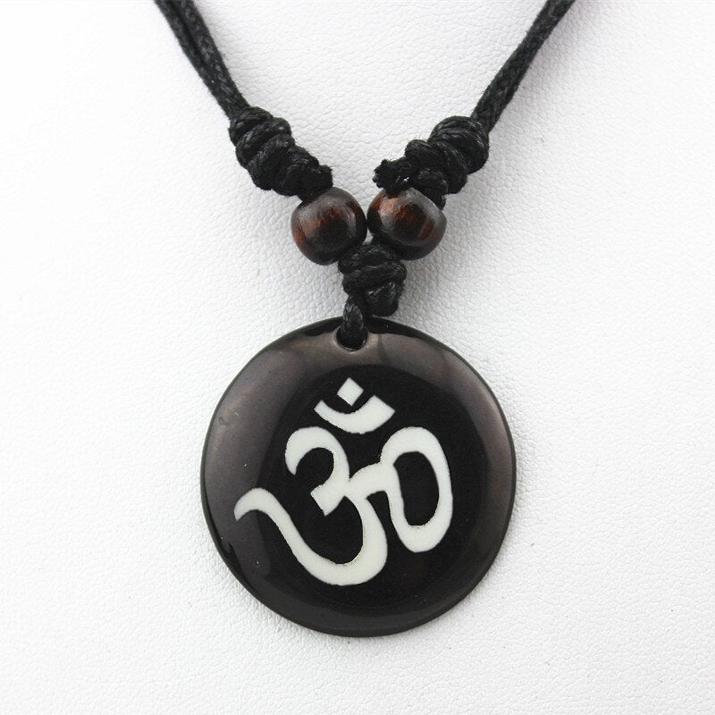 AUM OM Ohm Hindu Buddhist Hinduism Yoga Pendant Necklace - Lucky Charm made of Yak Bone