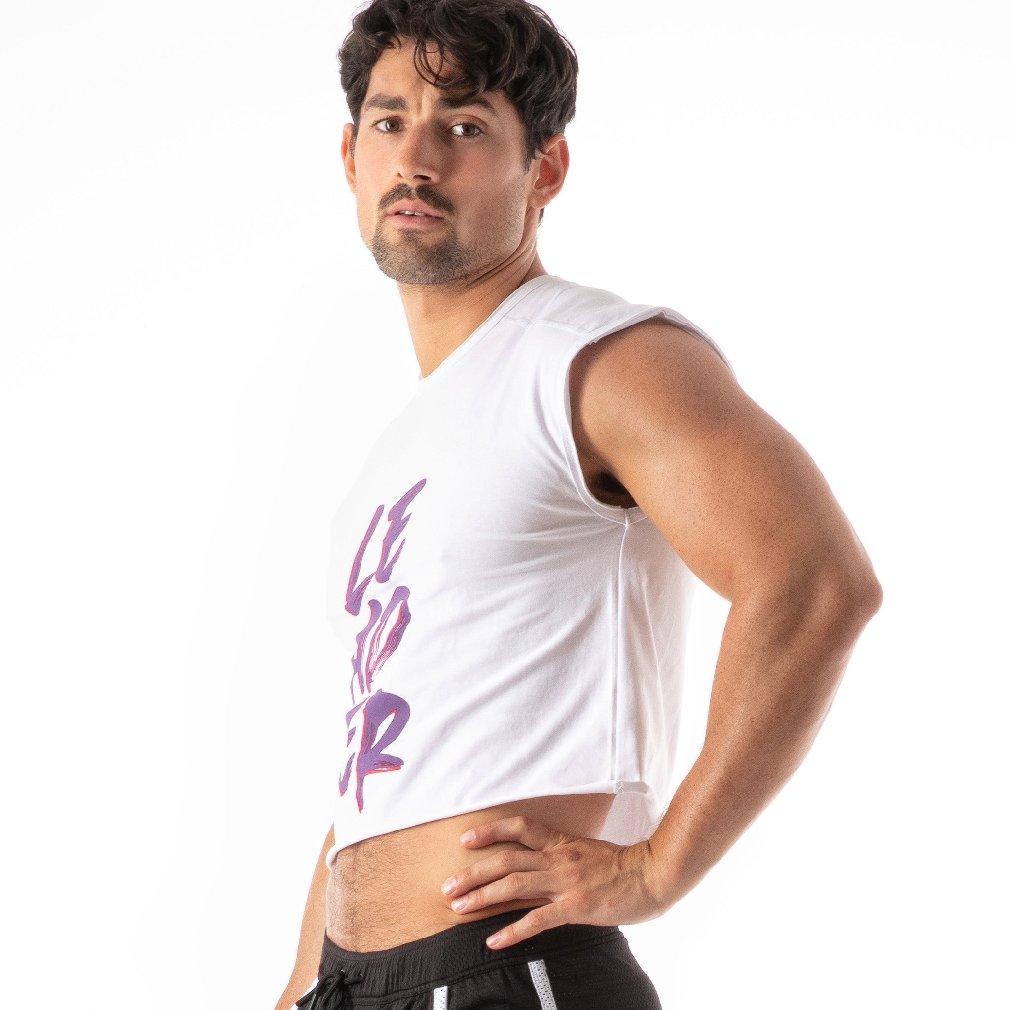 Hero LDR Crop T Shirt White Purple-1