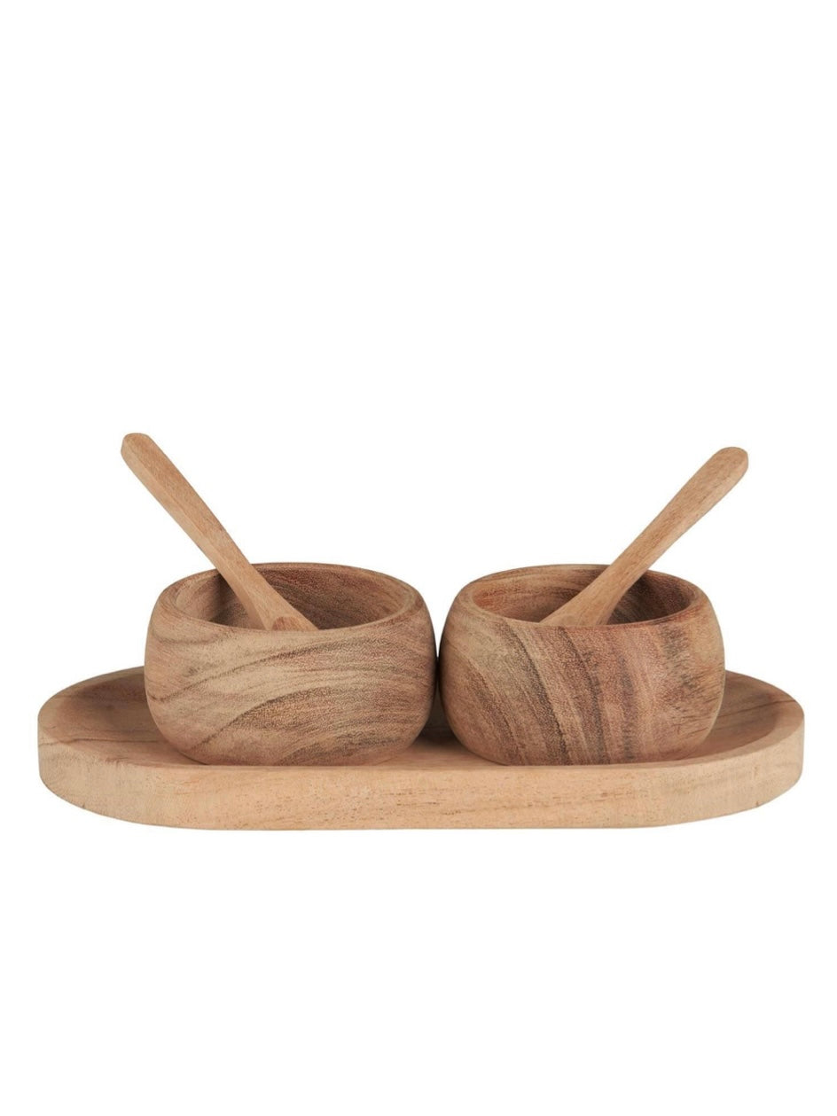 Holztablett mit 2 Schalen