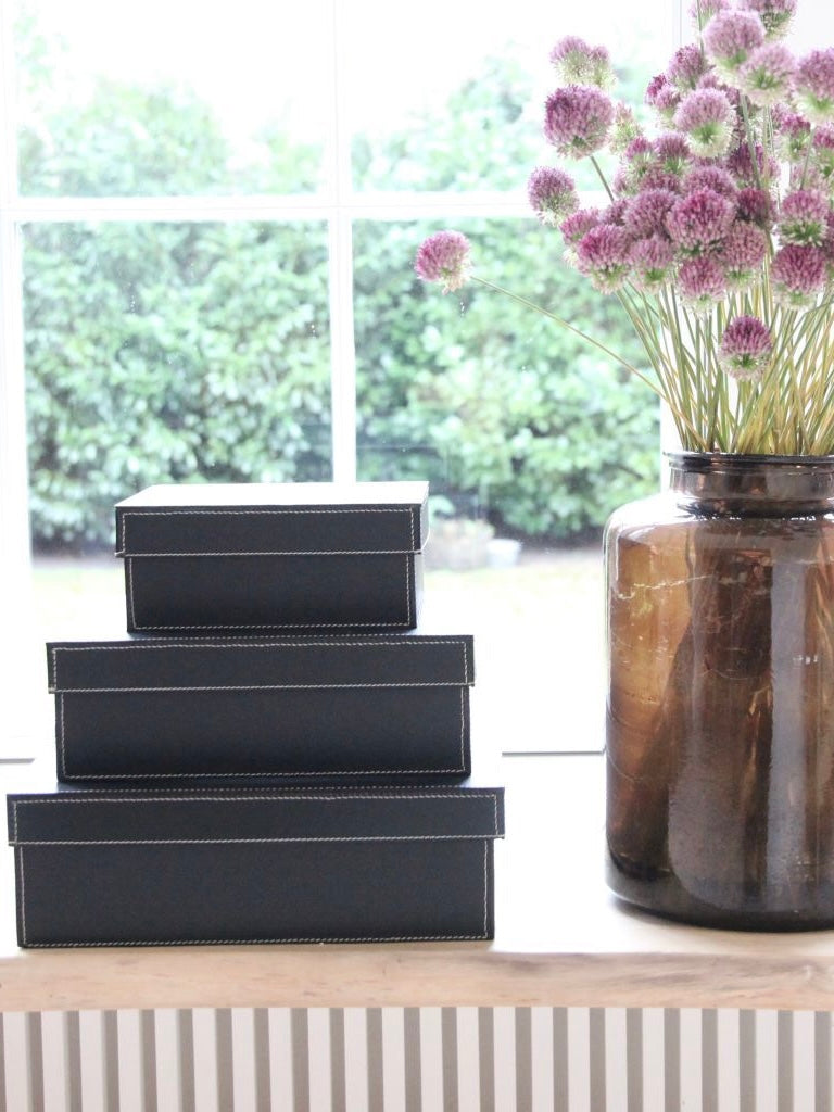 Aufbewahrungsbox mit Deckel Leder schwarz, in 3 Größen