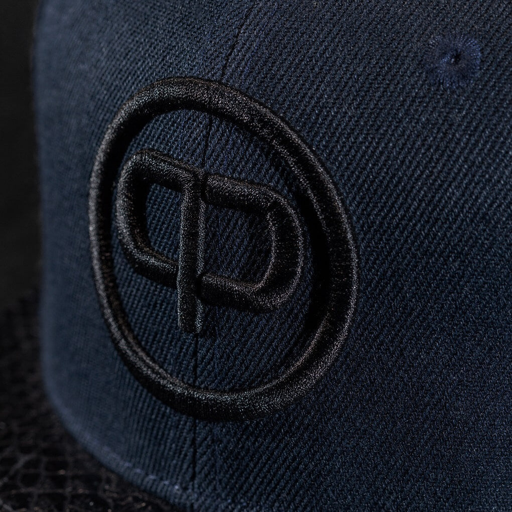 Snapback Cap - Navy Blue & Black Leather
