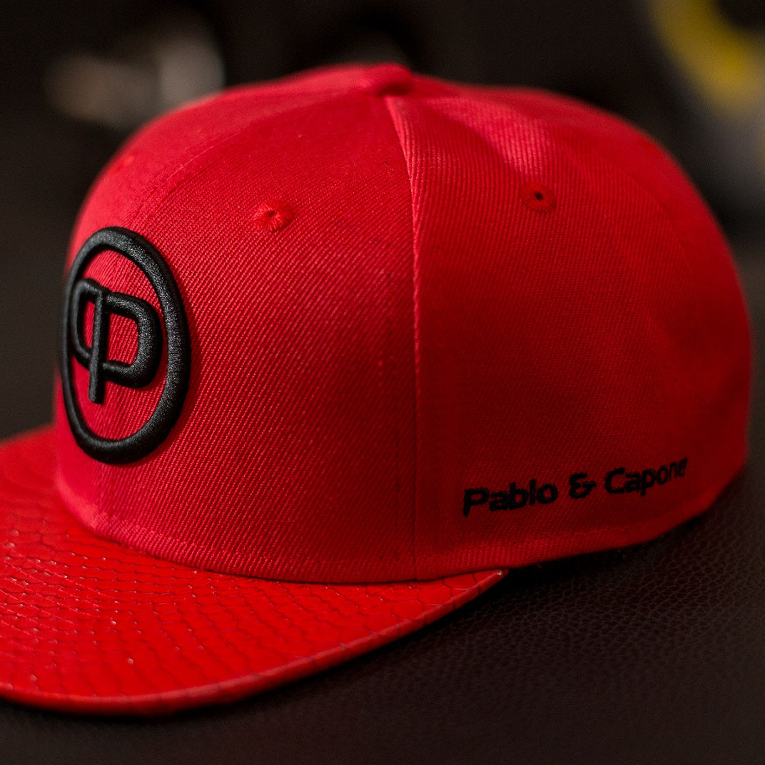 Snapback Cap - Red Leather &amp; Black