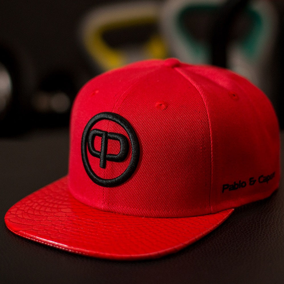 Snapback Cap - Red Leather &amp; Black