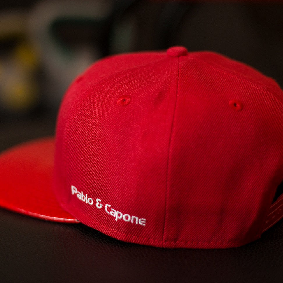 Snapback Cap - Red Leather &amp; White