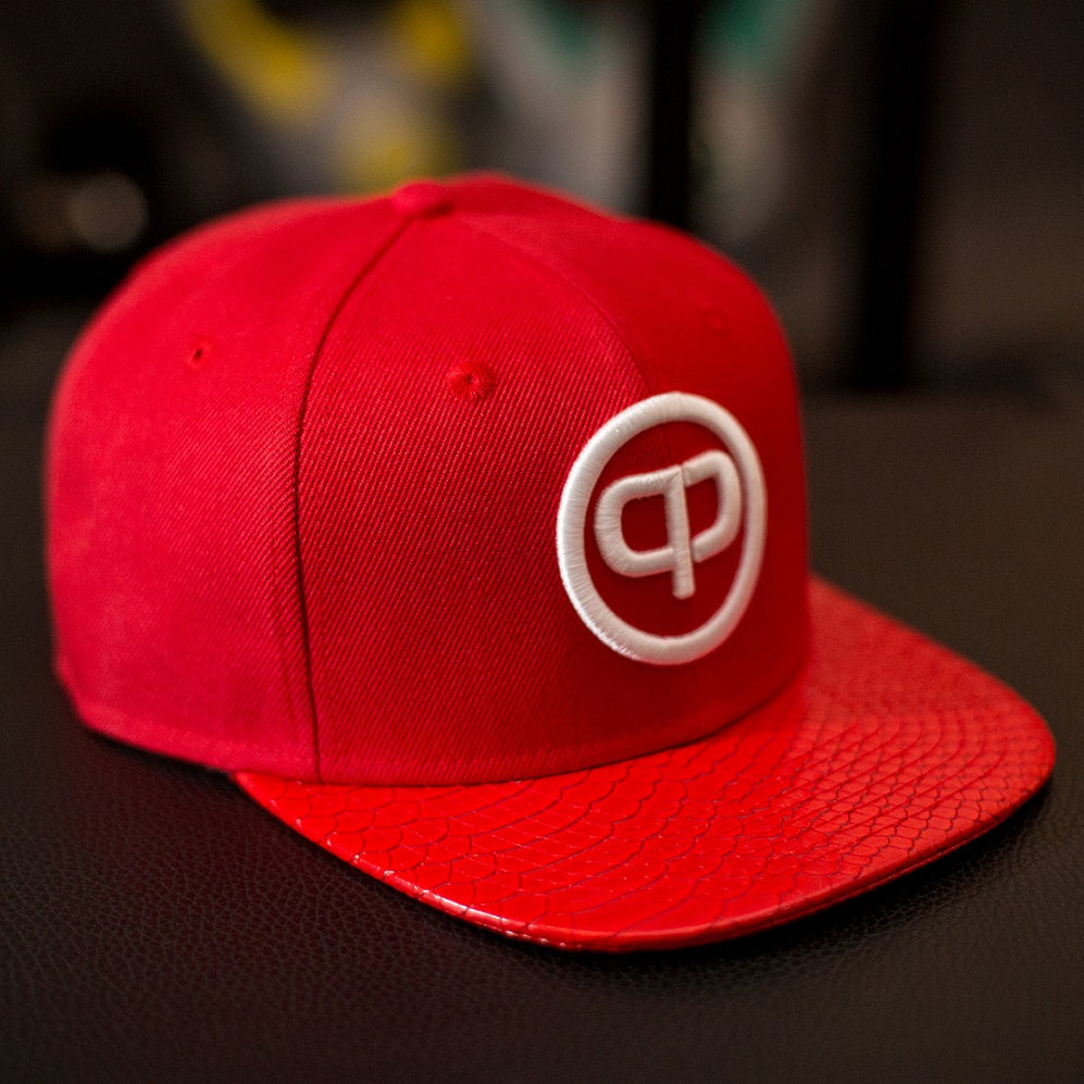 Snapback Cap - Red Leather &amp; White