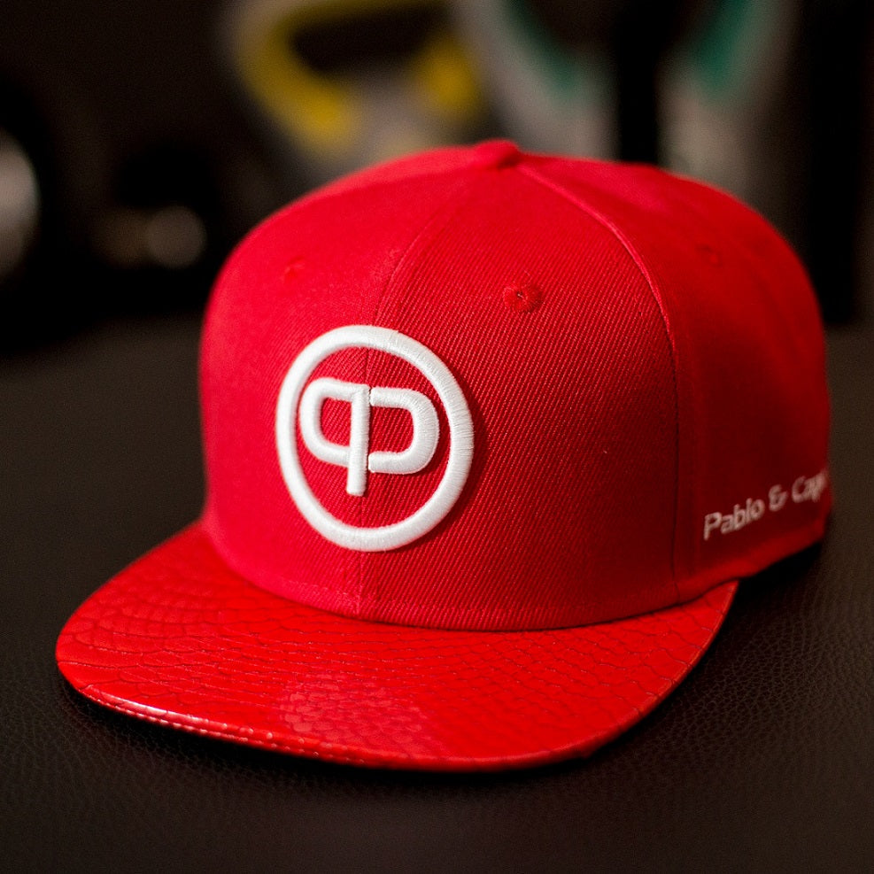 Snapback Cap - Red Leather &amp; White