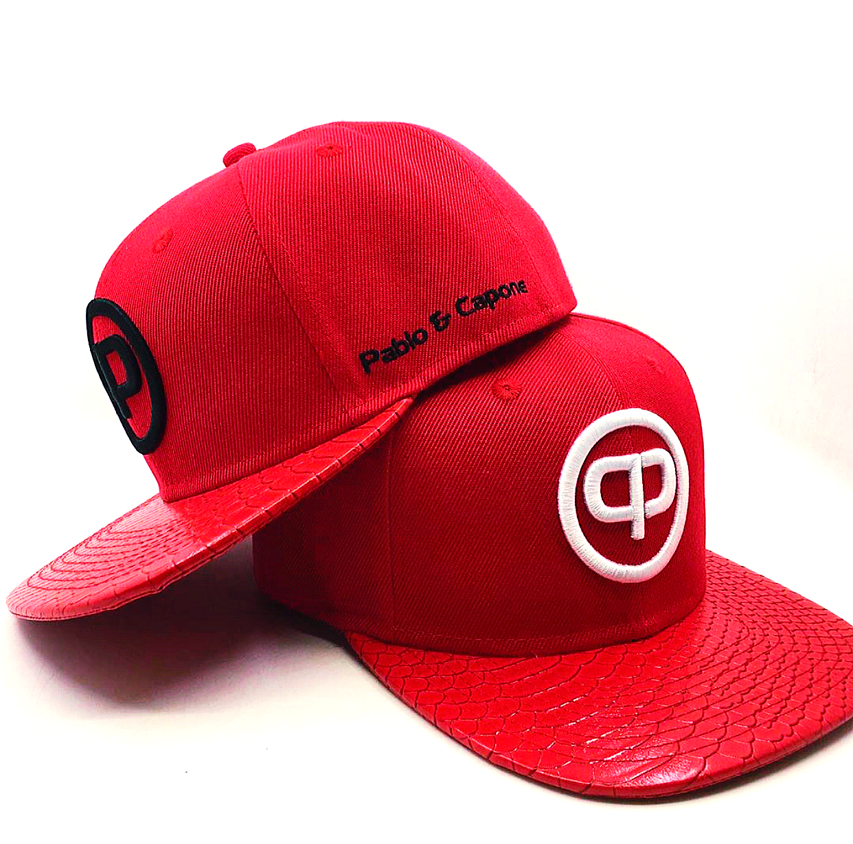 Snapback Cap - Red Leather &amp; Black