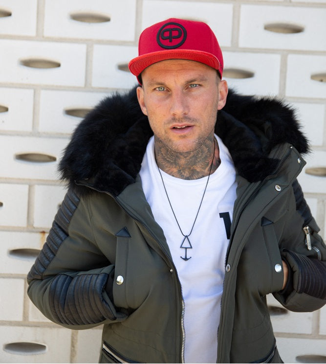 Snapback Cap - Red Leather &amp; Black