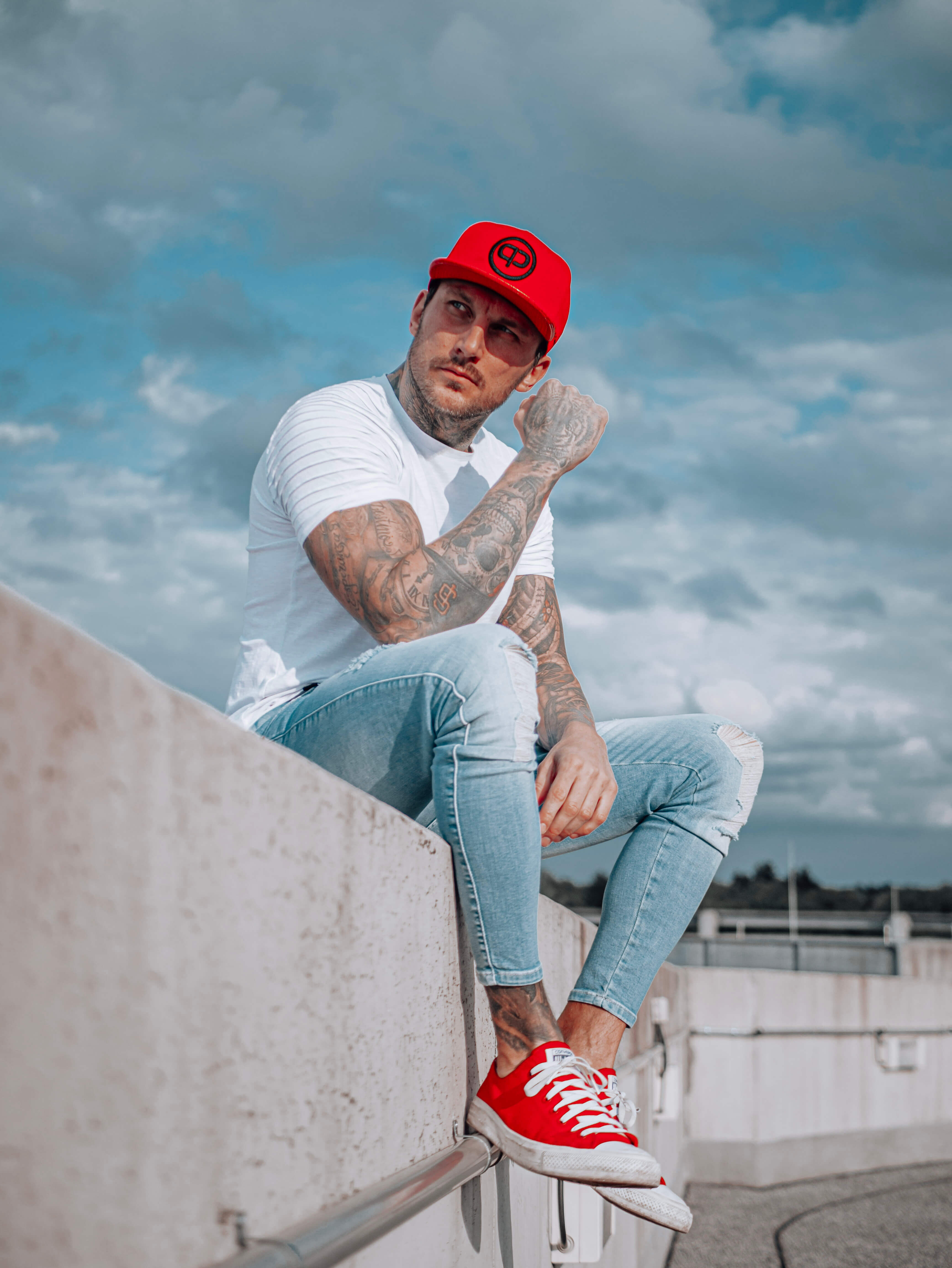 Snapback Cap - Red Leather &amp; Black