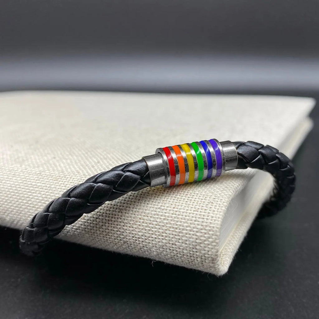Pride Leather Bracelet (Rainbow in Gold/Silver)