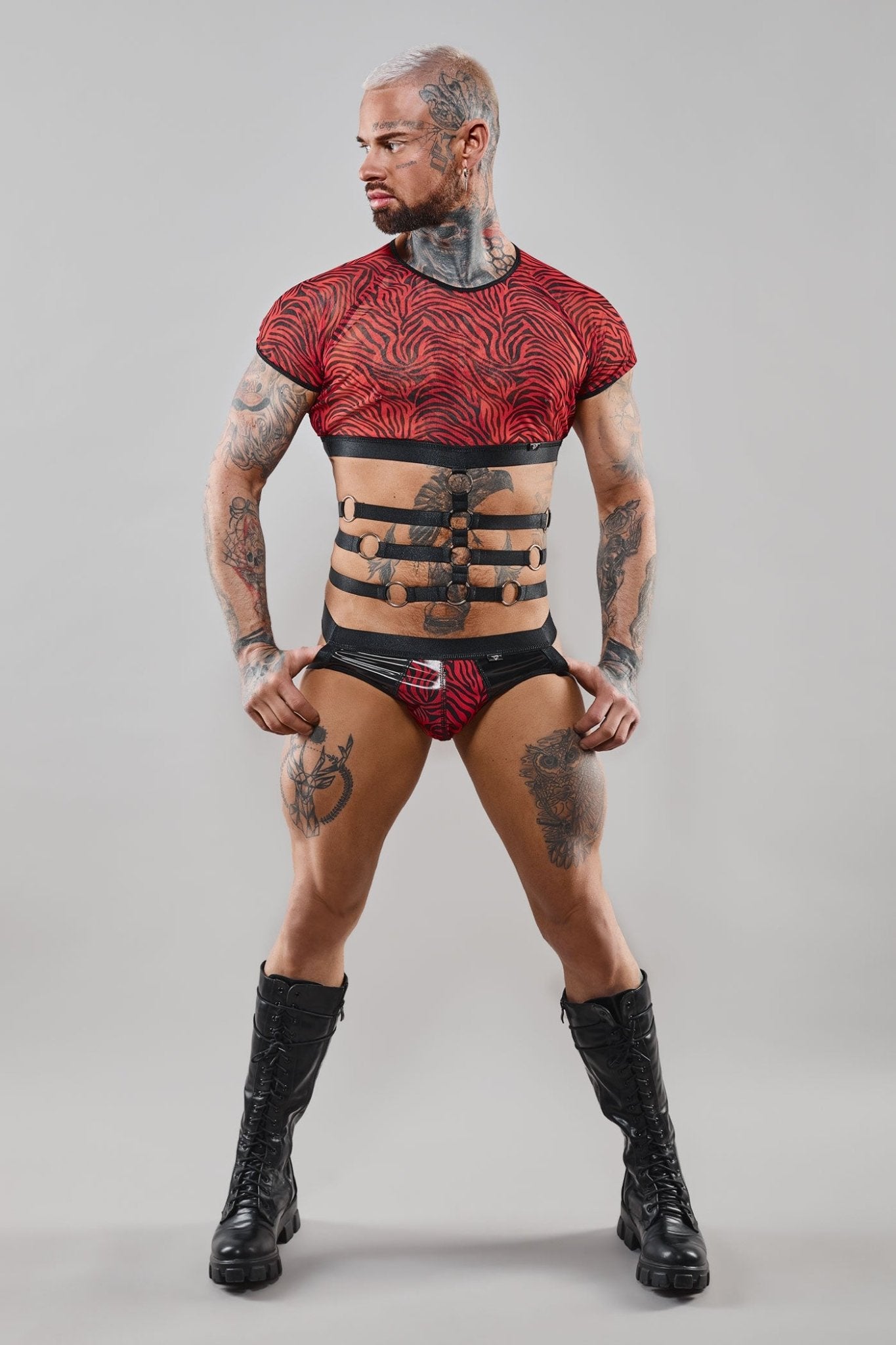 Harness T-Shirt RERodrigo001 schwarz/rot - 2XL - Regnes Fetish Planet - Shop Deutschland Noodosz