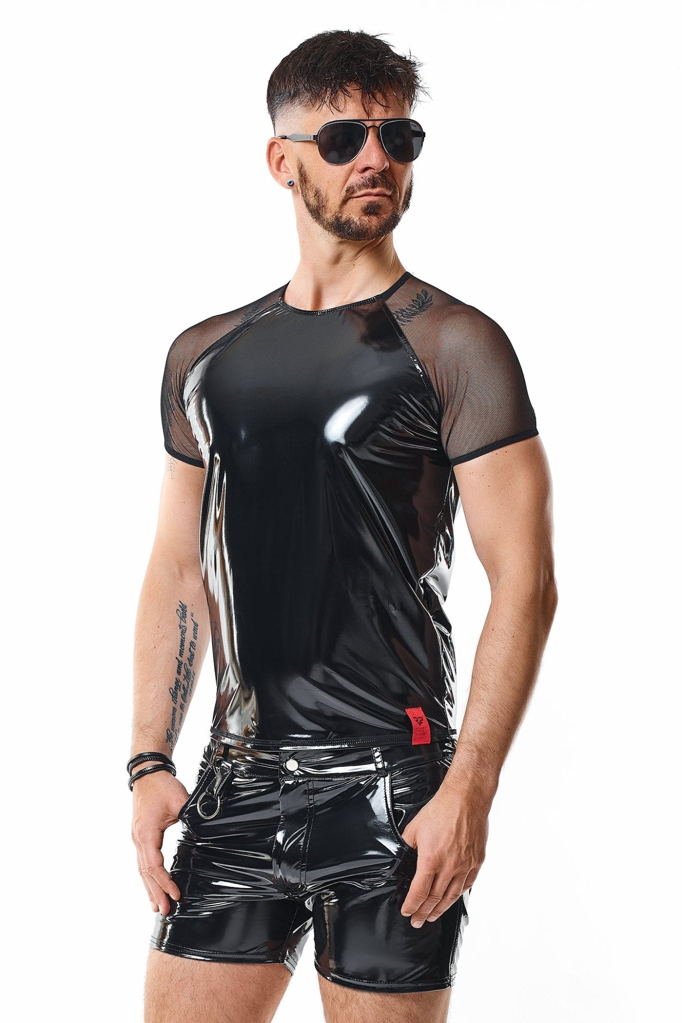 scharzes Lack Herren T-Shirt RMSanti - 2XL - Regnes Fetish Planet - Shop Deutschland Noodosz