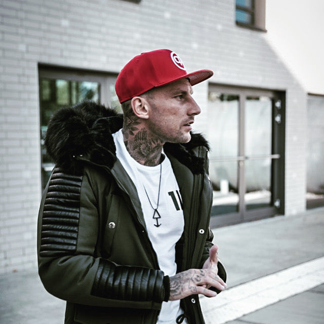 Snapback Cap - Red Leather &amp; White