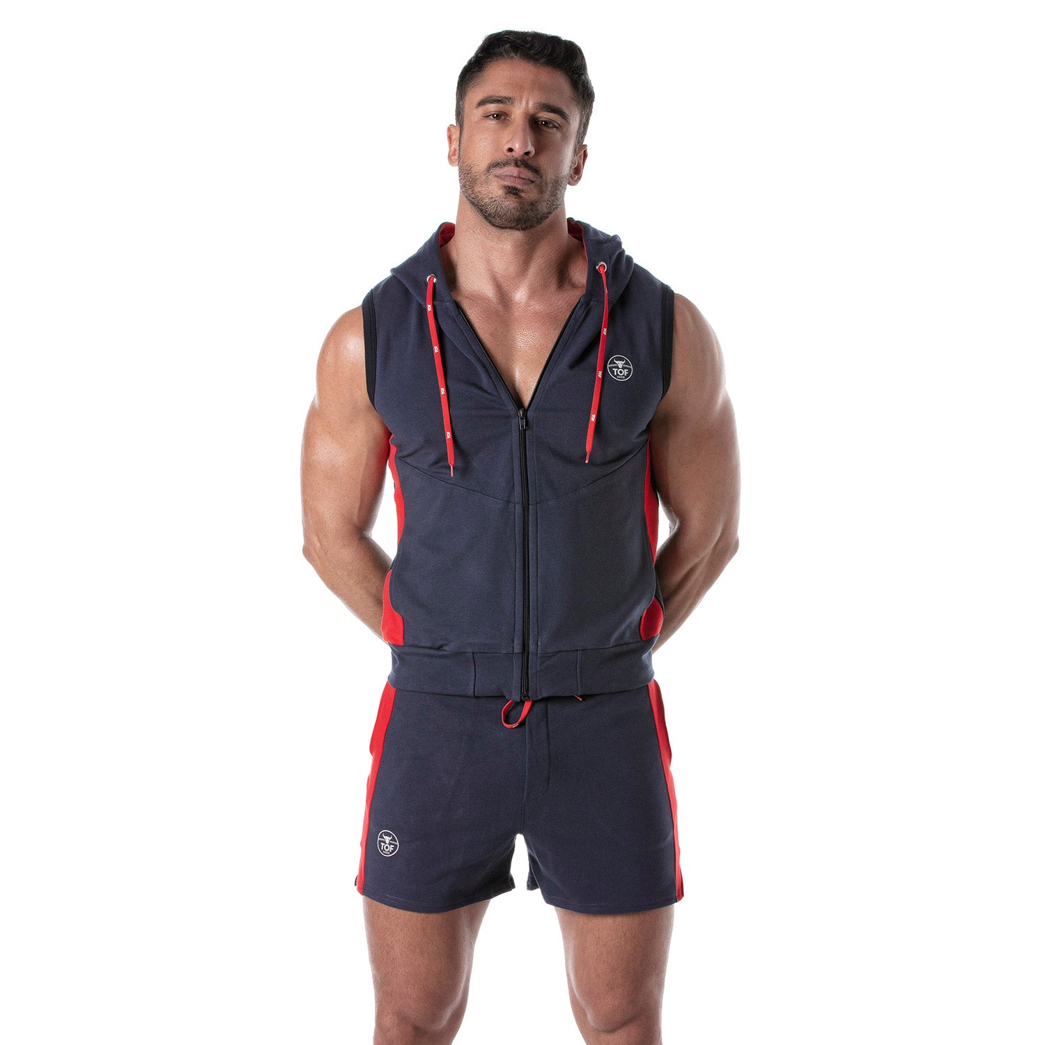 Zipped Sleeveless Hoodie Navy Blue