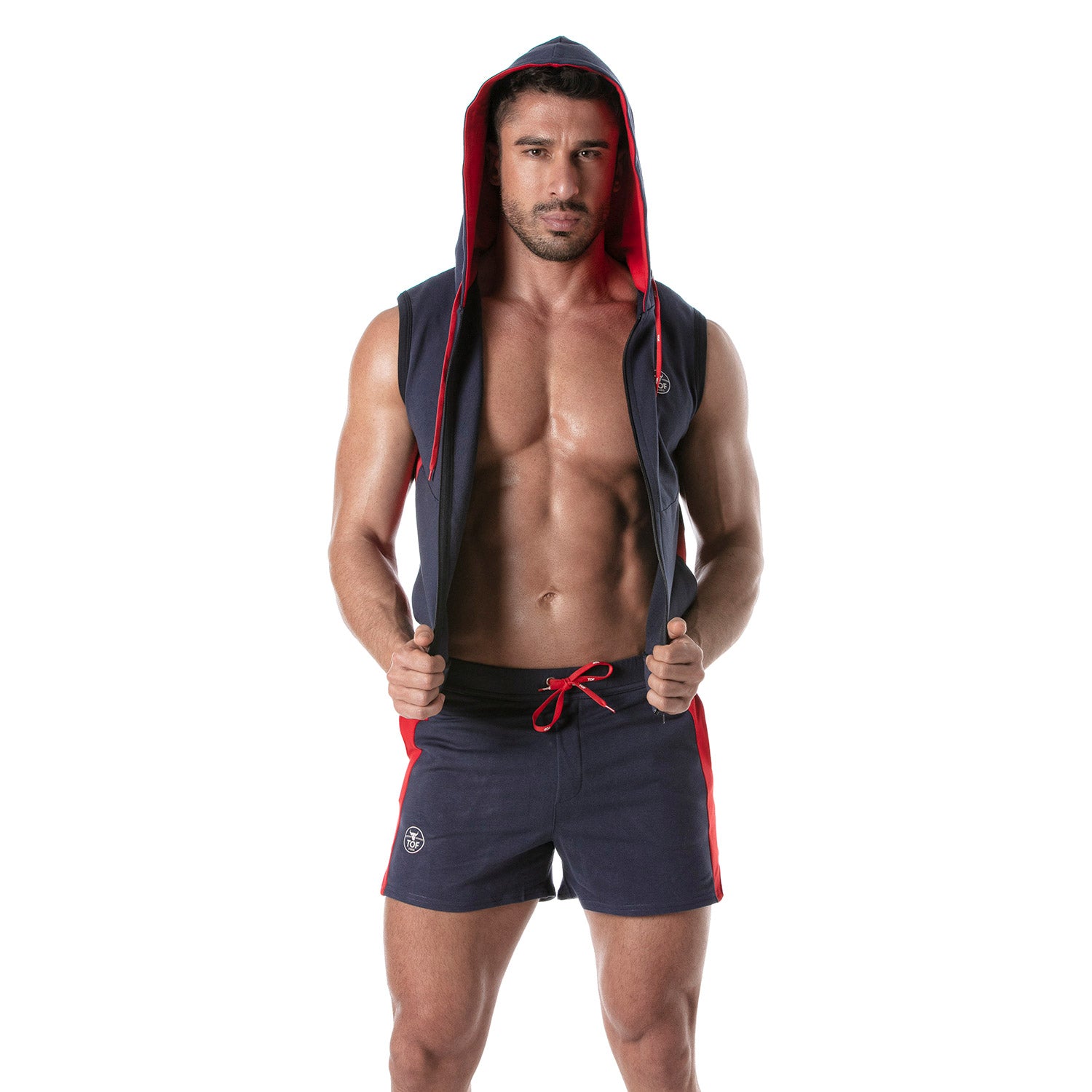 Zipped Sleeveless Hoodie Navy Blue