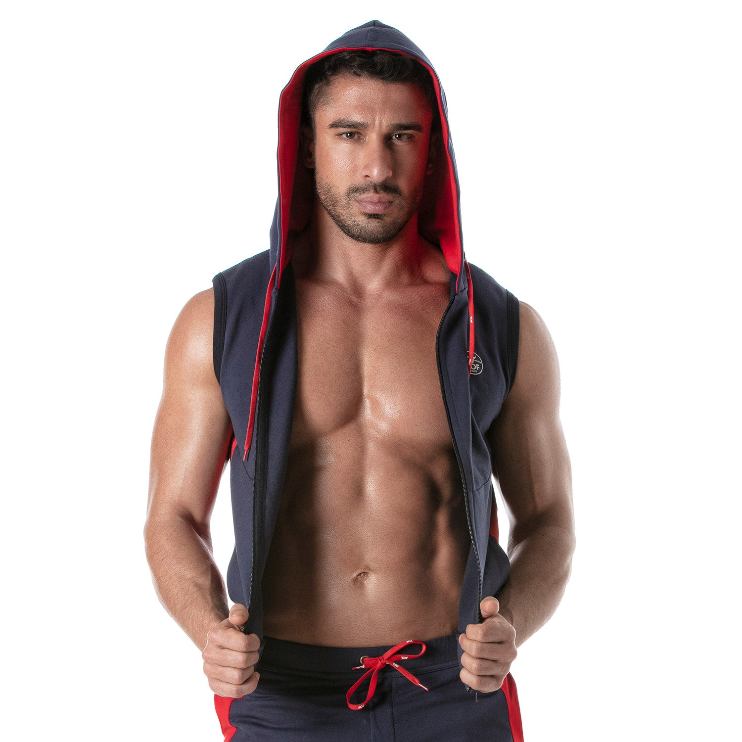 Zipped Sleeveless Hoodie Navy Blue