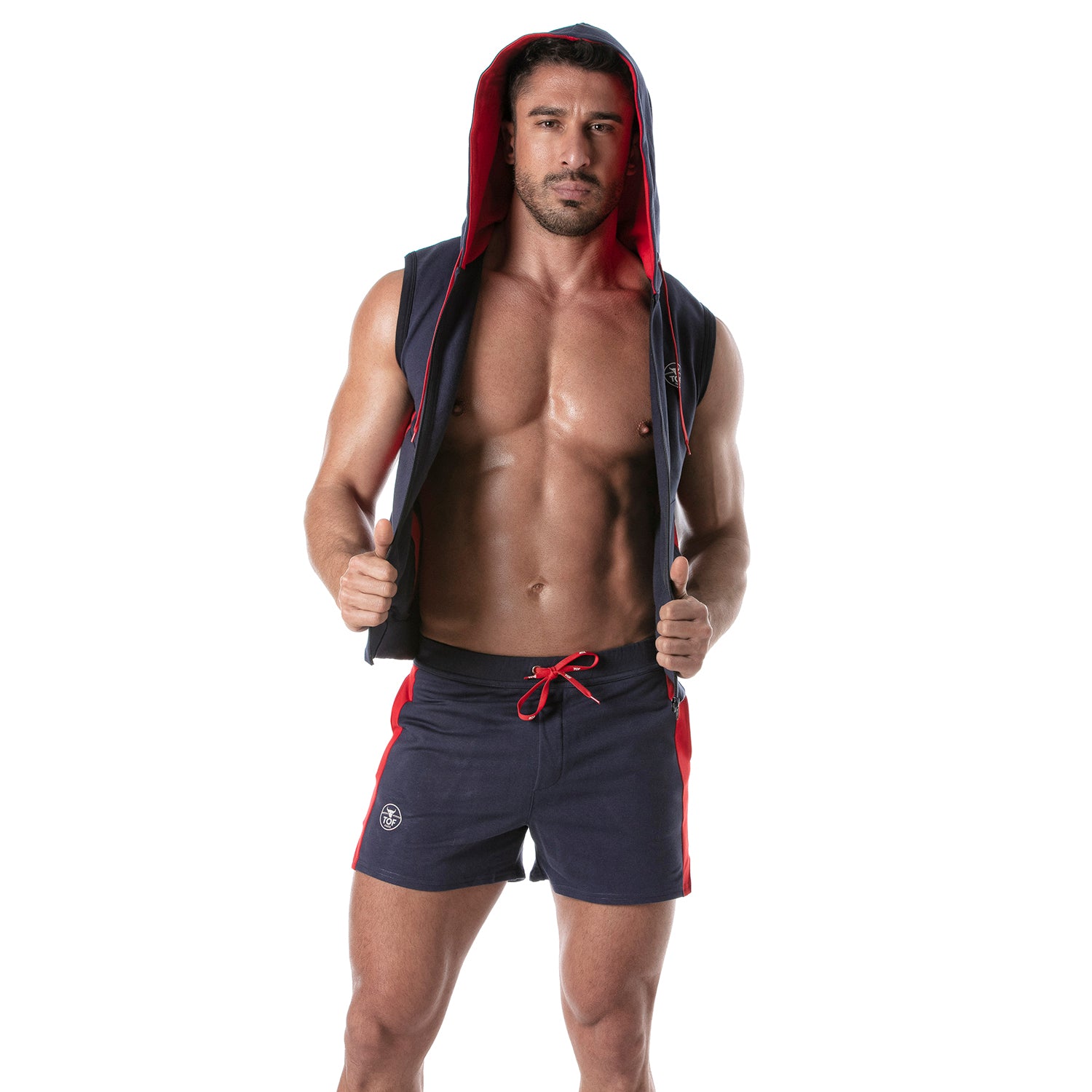 Zipped Sleeveless Hoodie Navy Blue