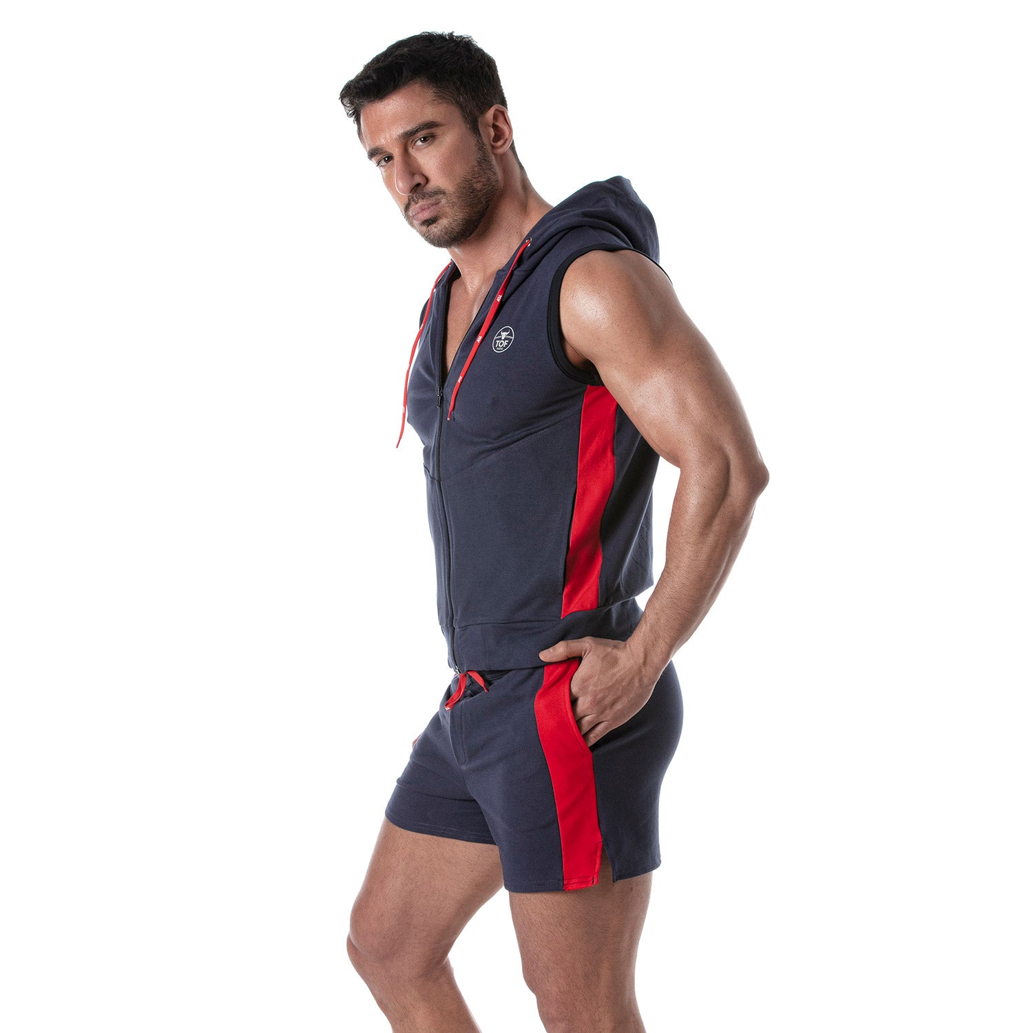 Zipped Sleeveless Hoodie Navy Blue