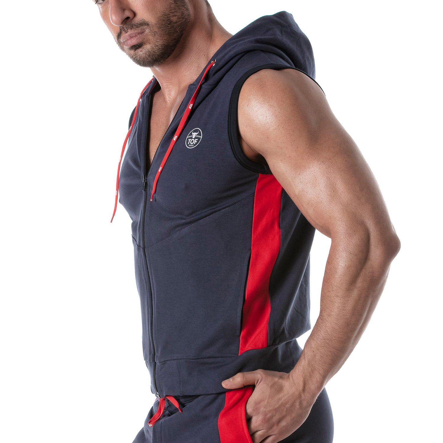 Zipped Sleeveless Hoodie Navy Blue