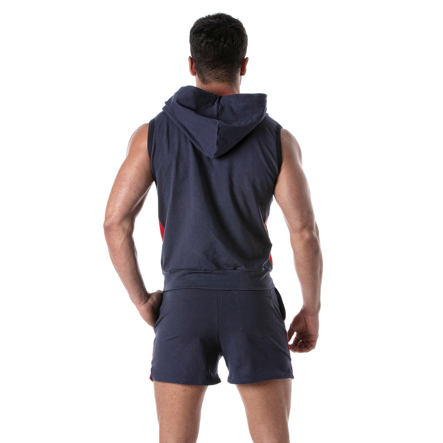 Zipped Sleeveless Hoodie Navy Blue