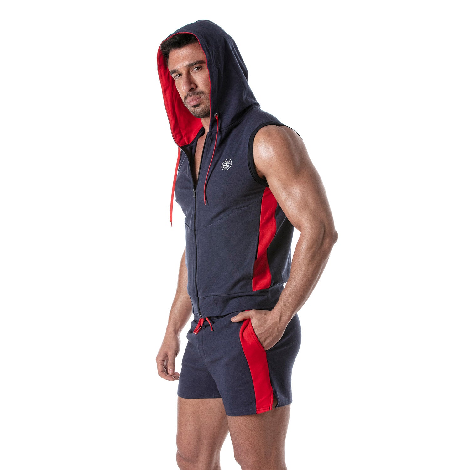 Zipped Sleeveless Hoodie Navy Blue