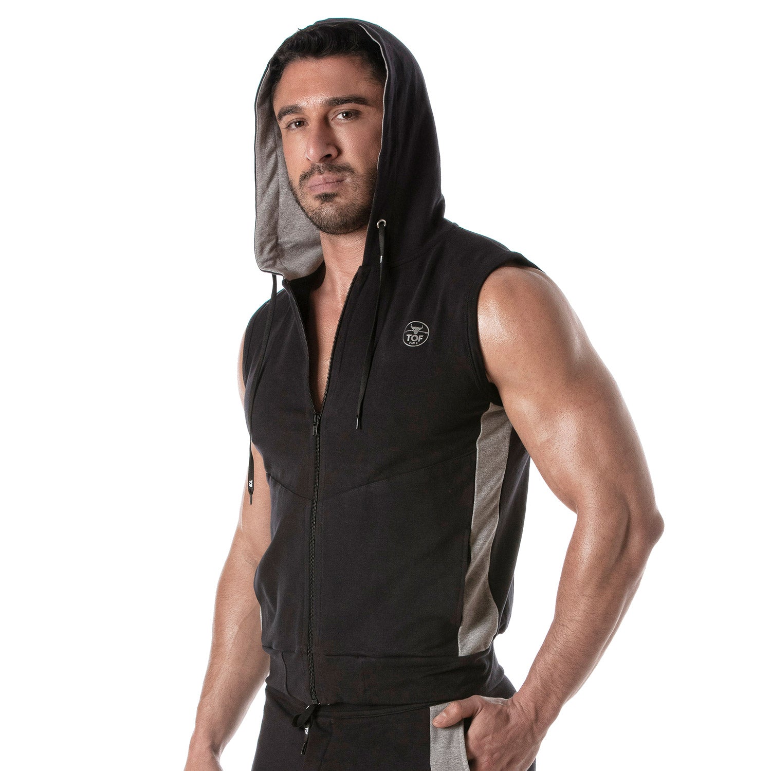 Zipped Sleeveless Hoodie Black
