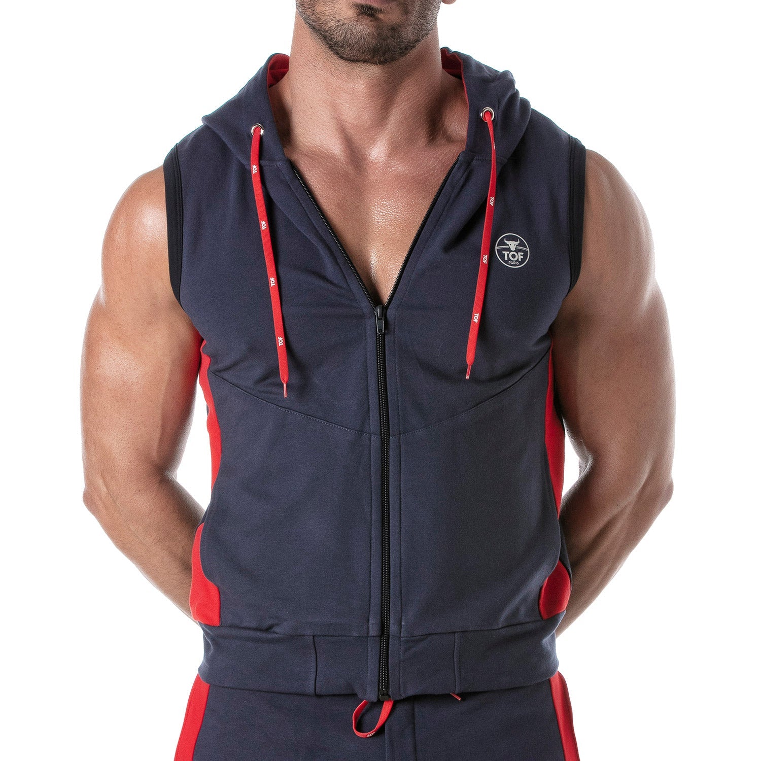 Ärmelloser Hoodie mit Frontreißverschluss – Navyblau - TOF Paris - Shop Deutschland Noodosz