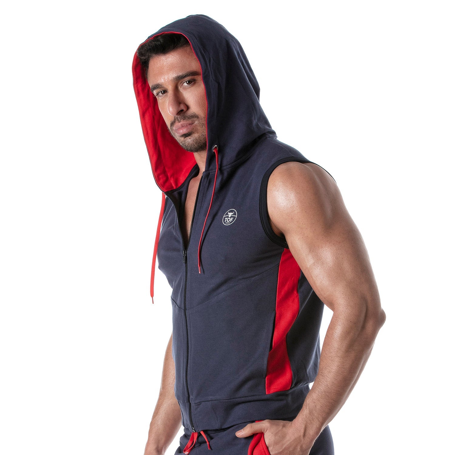 Ärmelloser Hoodie mit Frontreißverschluss – Navyblau - TOF Paris - Shop Deutschland Noodosz
