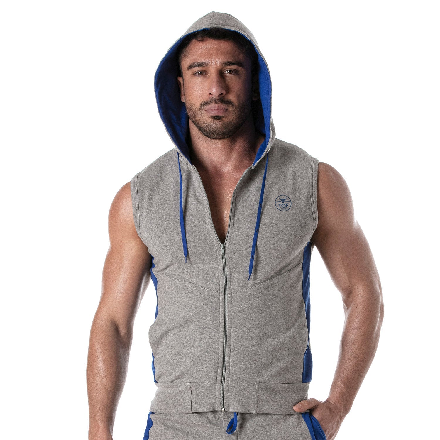 Ärmelloser Hoodie mit Reißverschluss – Grau - TOF Paris - Shop Deutschland Noodosz