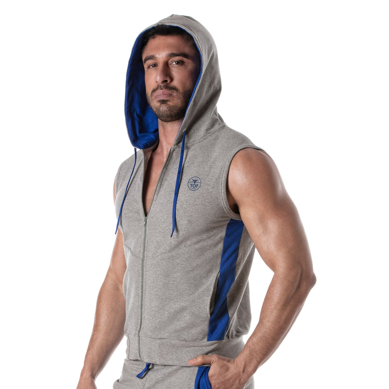 Ärmelloser Hoodie mit Reißverschluss – Grau - TOF Paris - Shop Deutschland Noodosz