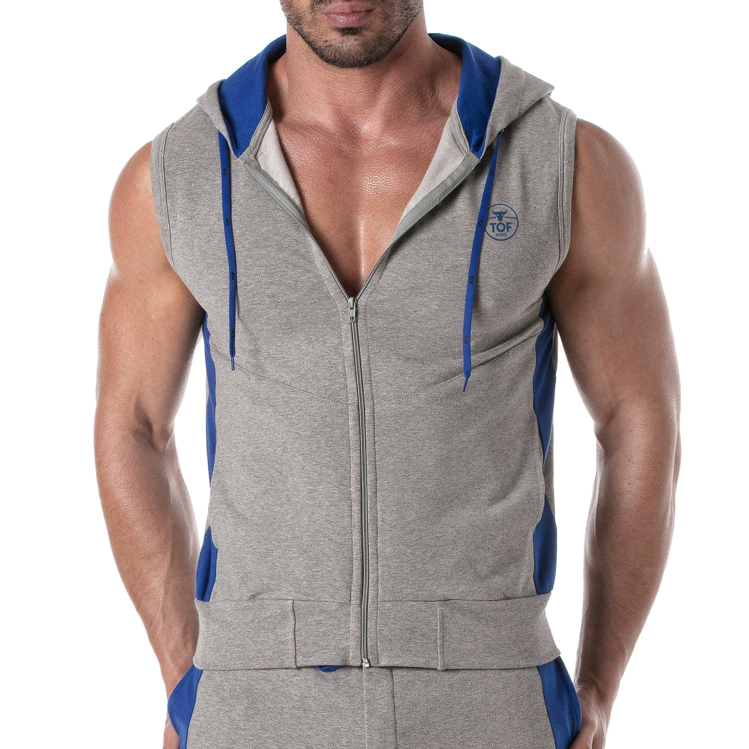 Ärmelloser Hoodie mit Reißverschluss – Grau - TOF Paris - Shop Deutschland Noodosz