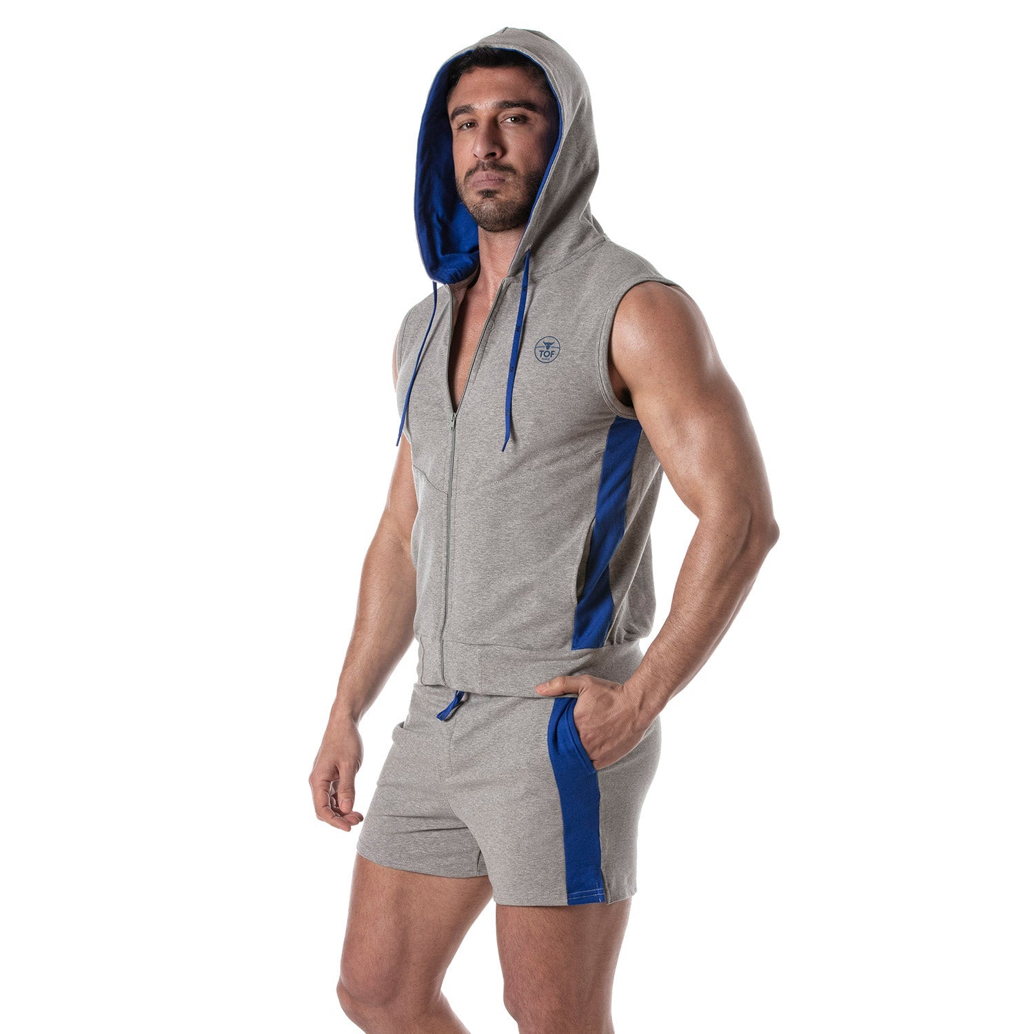 Ärmelloser Hoodie mit Reißverschluss – Grau - TOF Paris - Shop Deutschland Noodosz