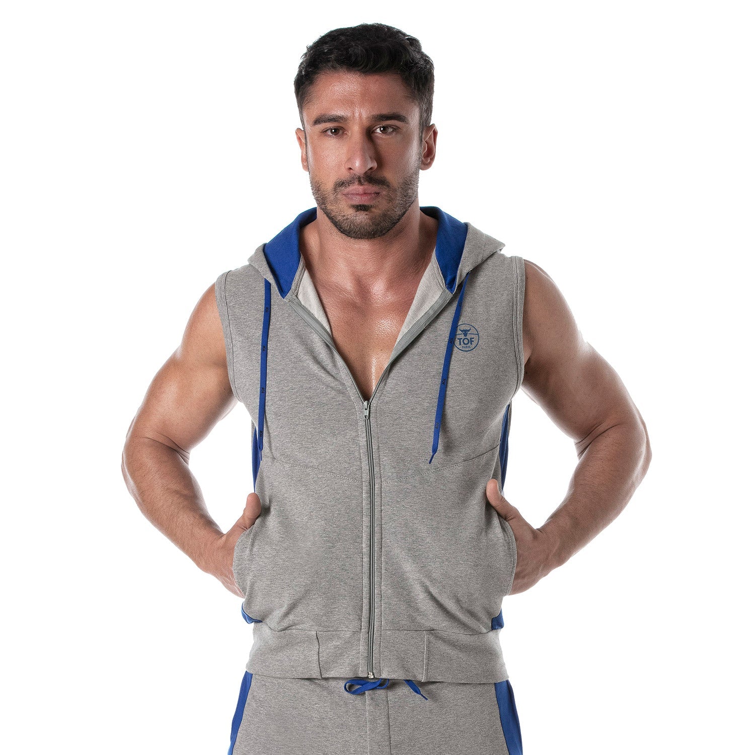 Ärmelloser Hoodie mit Reißverschluss – Grau - TOF Paris - Shop Deutschland Noodosz