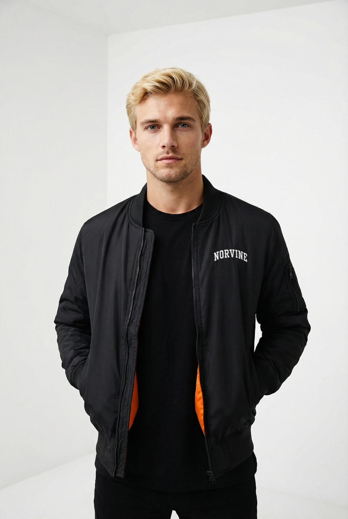 Norvine Steppjacke Herren schwarz mit orangem Futter